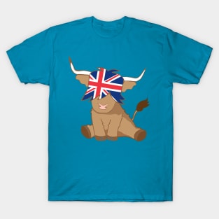 Cool british flag union jack flag Scottish highland cow T-Shirt